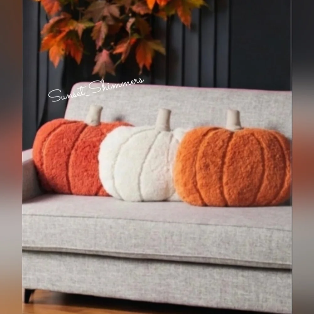 3pc Rachel Ashwell Halloween Thanksgiving Pumpkin Fall Throw Pillow Decor Set